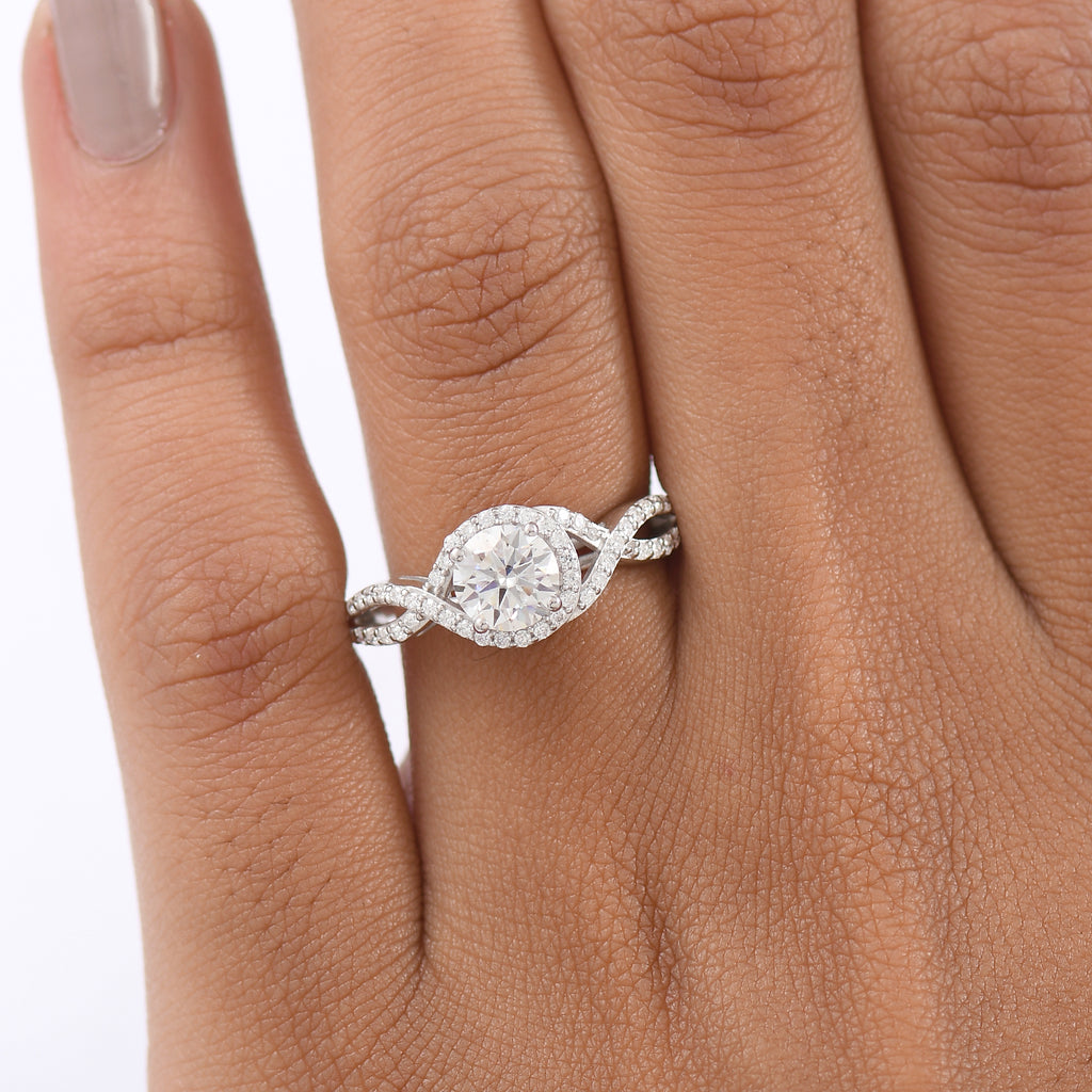 D'Joy Moissanite Halo Ring in Rhodium Overlay Sterling Silver 1.17 Ct._8289954_2