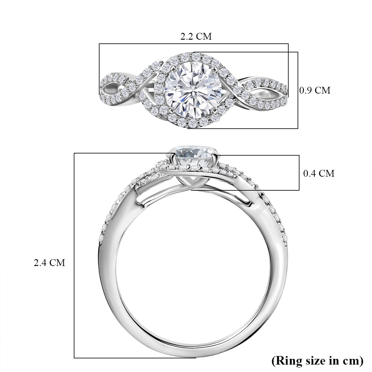 1.2 Ct. Moissanite Halo Ring in Rhodium Sterling Silver V32490509 6