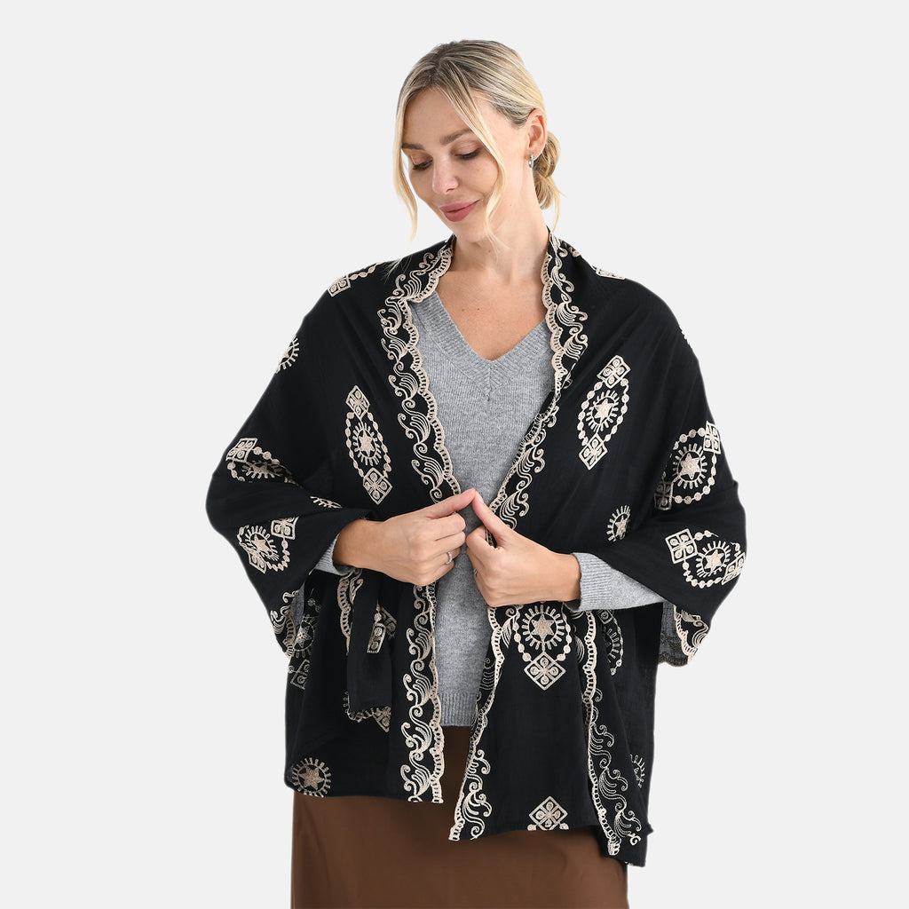 Super Soft Oversized Floral Embroidery Scarf (180 x 65cm) - Black_8289981_3