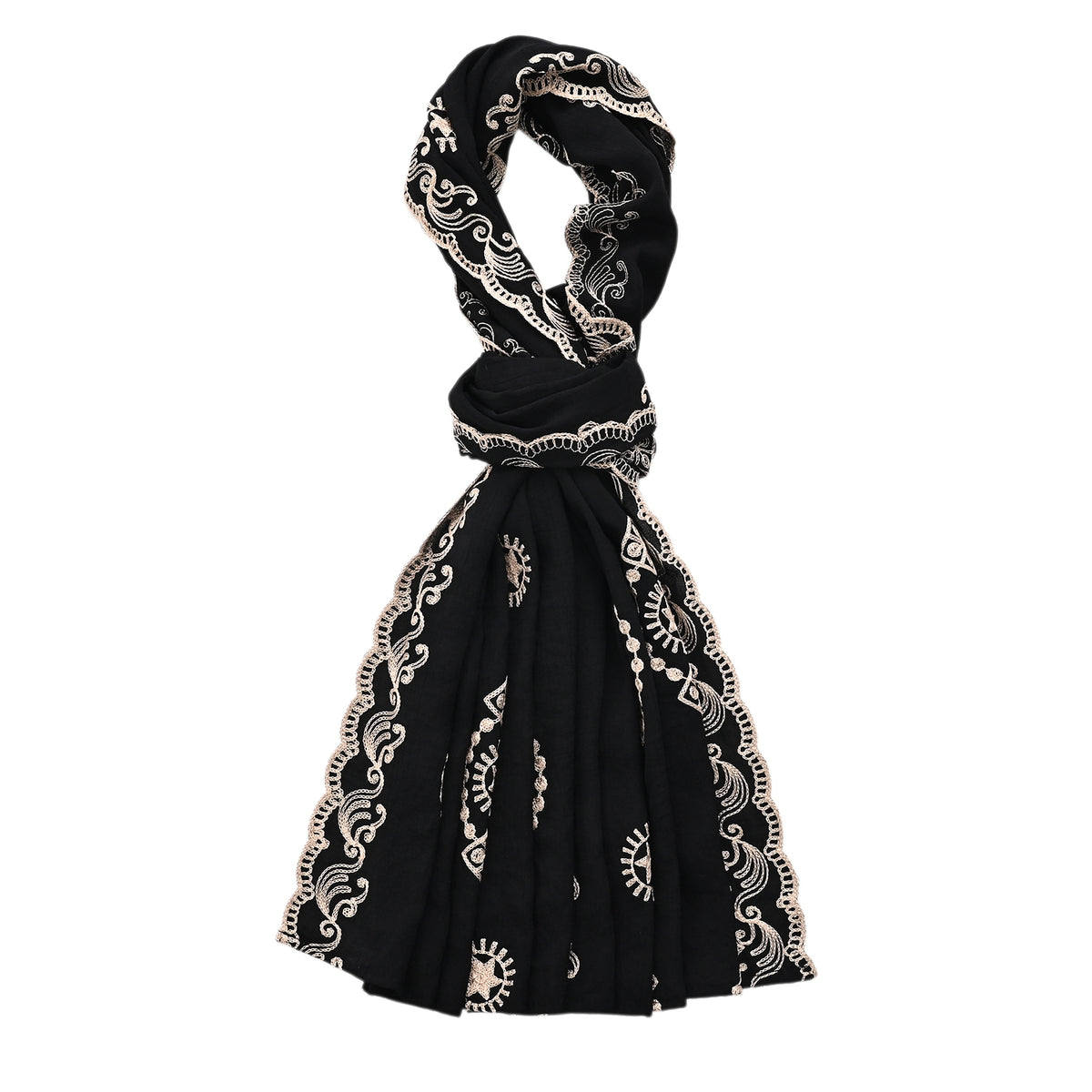 Super Soft Oversized Floral Embroidery Scarf (180 x 65cm) - Black V32530533 6