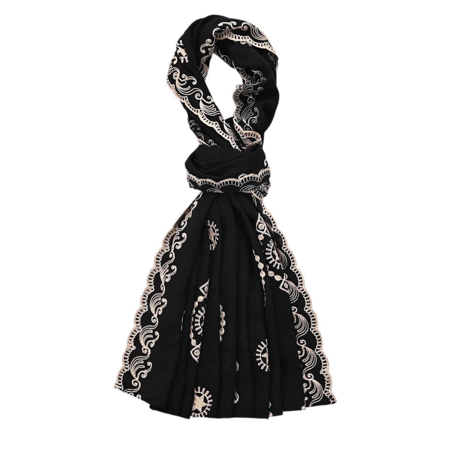 Super Soft Oversized Floral Embroidery Scarf (180 x 65cm) - Black V32530533 6