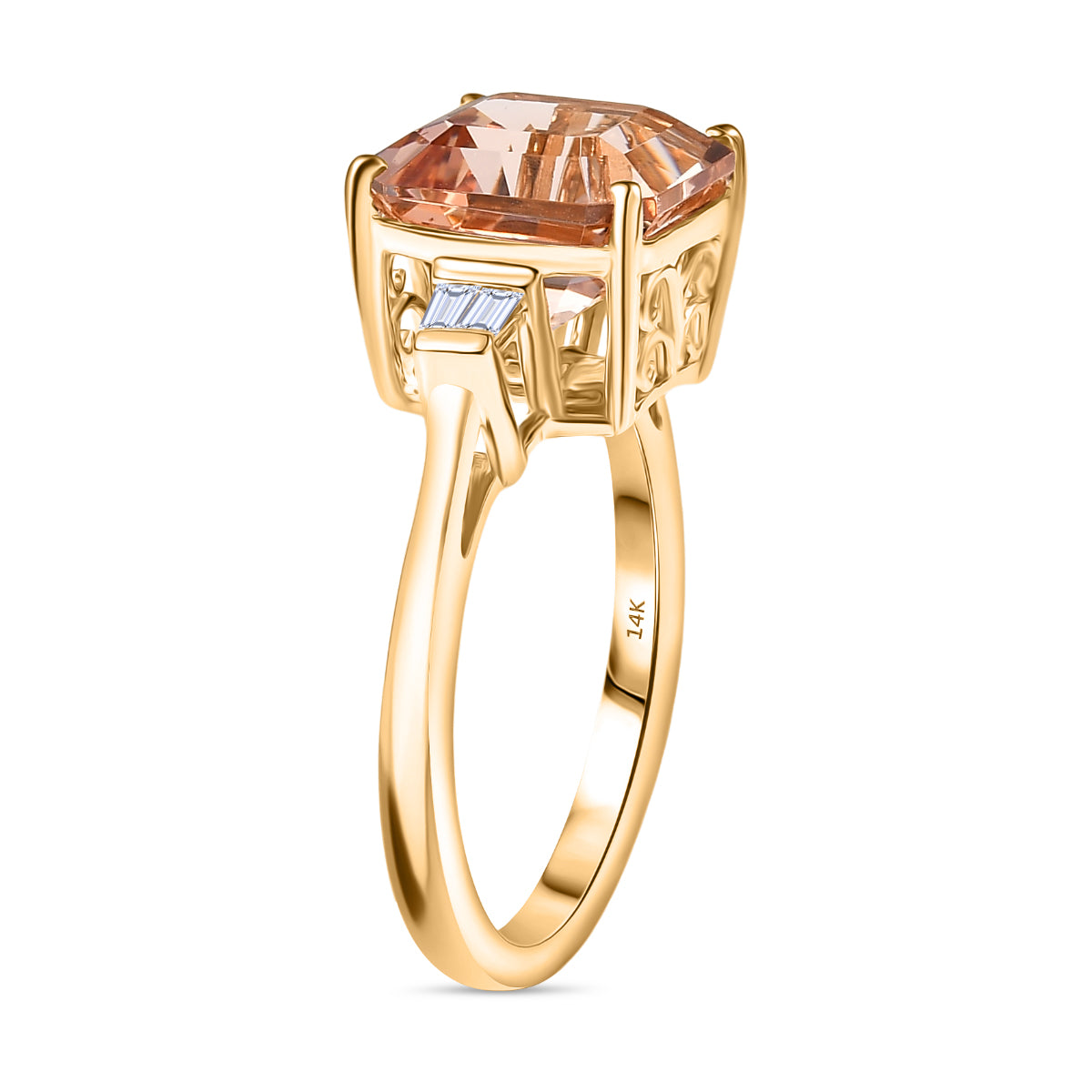 Luxoro 14K Yellow Gold AAA Asscher Cut Marropino Morganite &amp; Natural Diamond Ring 4.82 Ct. V32627519 3