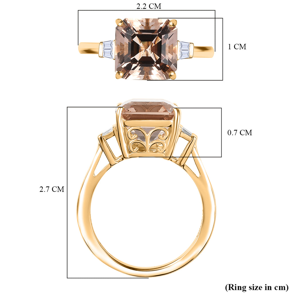 Luxoro 14K Yellow Gold AAA Asscher Cut Marropino Morganite & Natural Diamond Ring 4.82 Ct._8291047_5