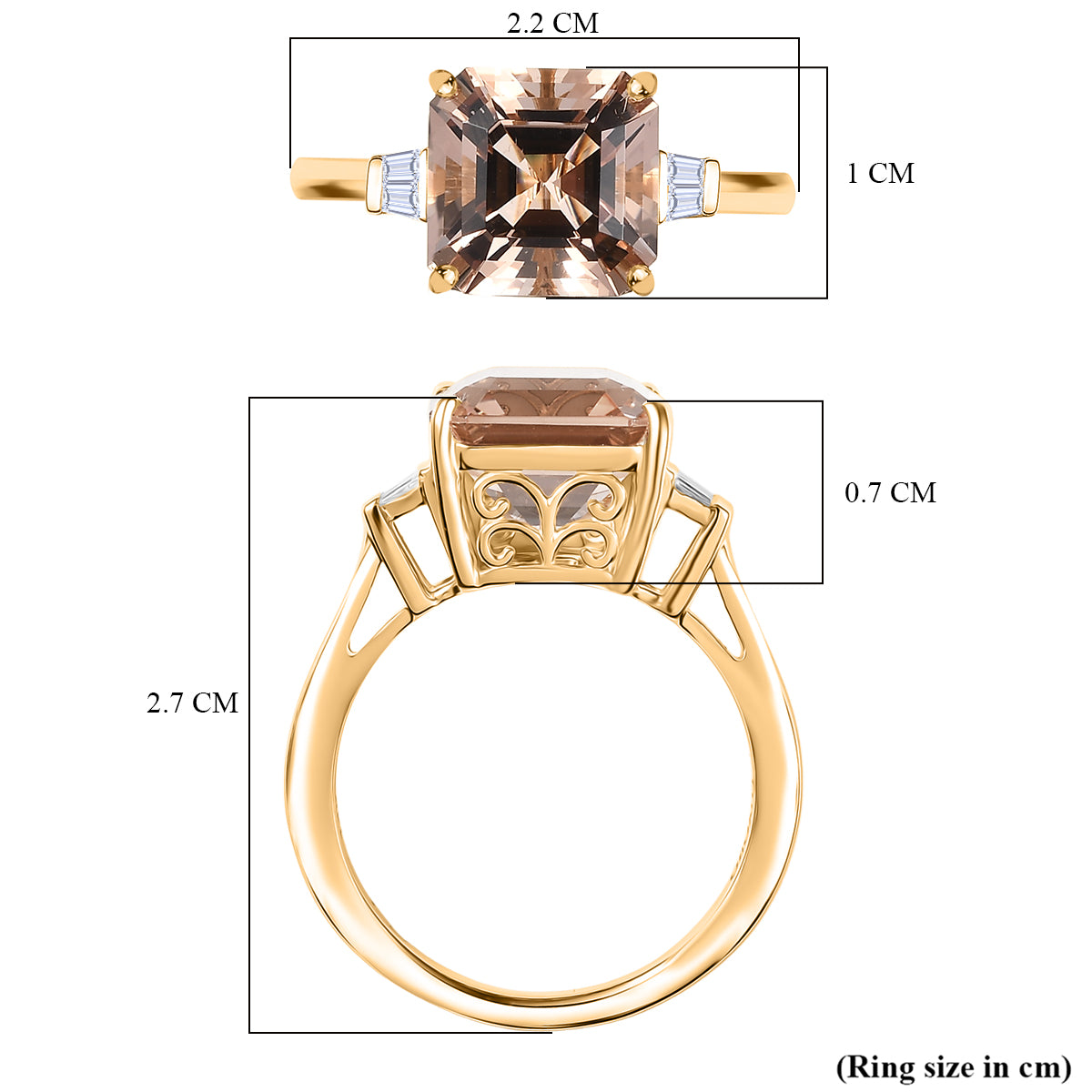 Luxoro 14K Yellow Gold AAA Asscher Cut Marropino Morganite &amp; Natural Diamond Ring 4.82 Ct. V32627519 5