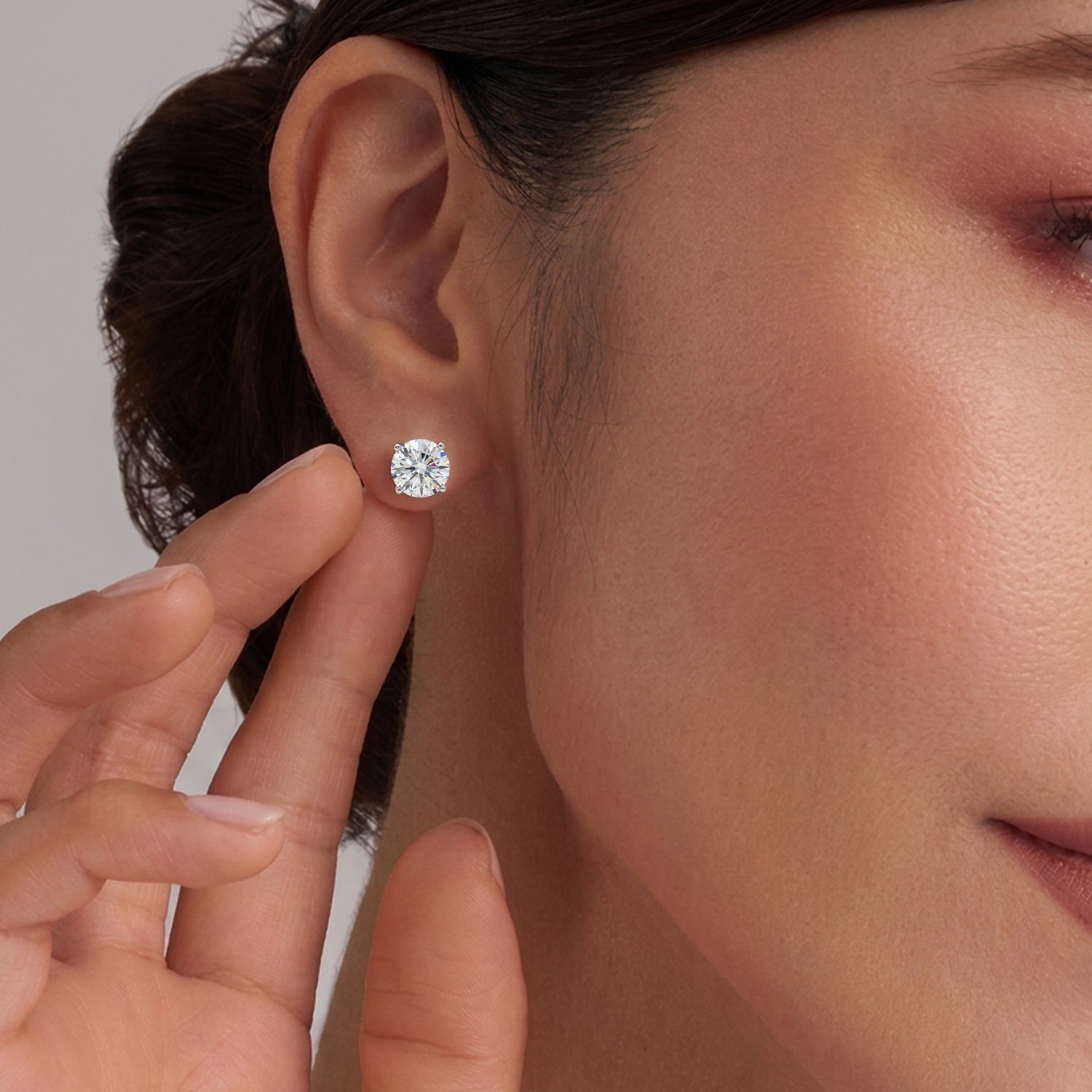 Luxuriant Lab Grown Diamond (SI/GH) Solitaire Earring with Push Back in Rhodium Overlay Sterling Silver 3.00 Ct. 8291081 1