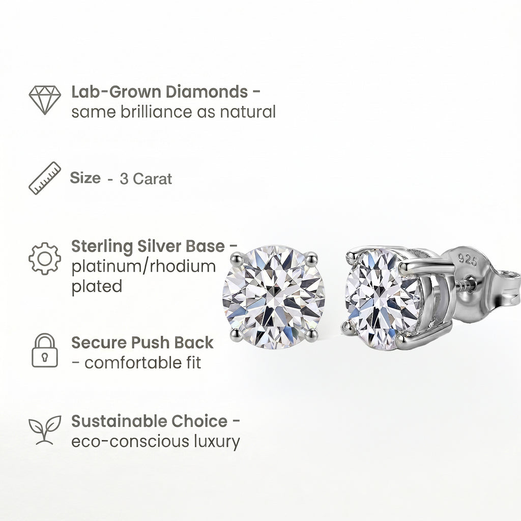 Luxuriant Lab Grown Diamond (SI/GH) Solitaire Earring with Push Back in Rhodium Overlay Sterling Silver 3.00 Ct._8291081_4