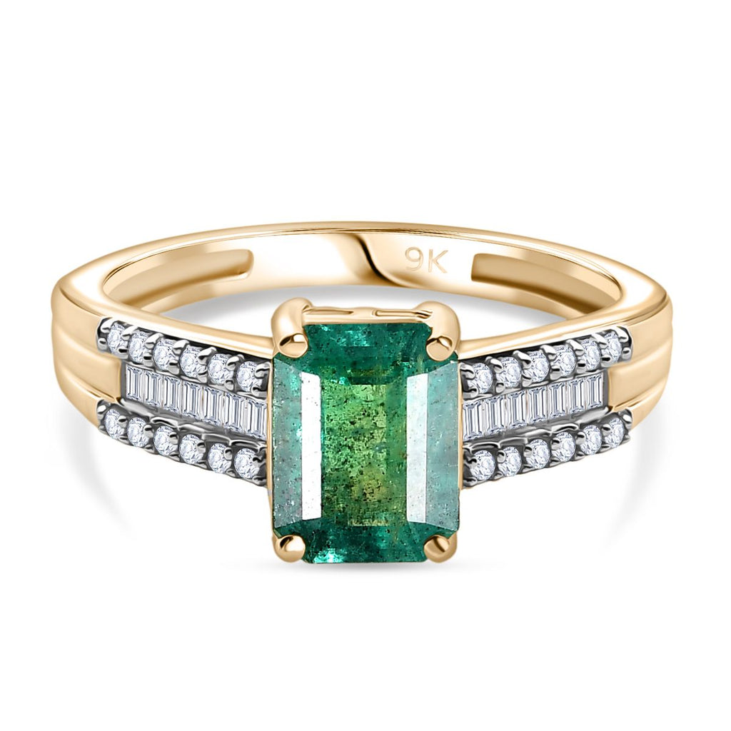 9K Yellow Gold AAA Premium Gemfields Emerald & Natural White Diamond Ring 1.89 Ct._8291107