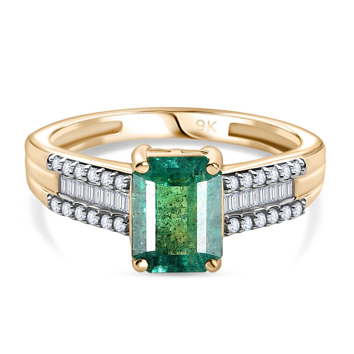9K Yellow Gold AAA Premium Gemfields Emerald & Natural White Diamond Ring 1.89 Ct._8291107