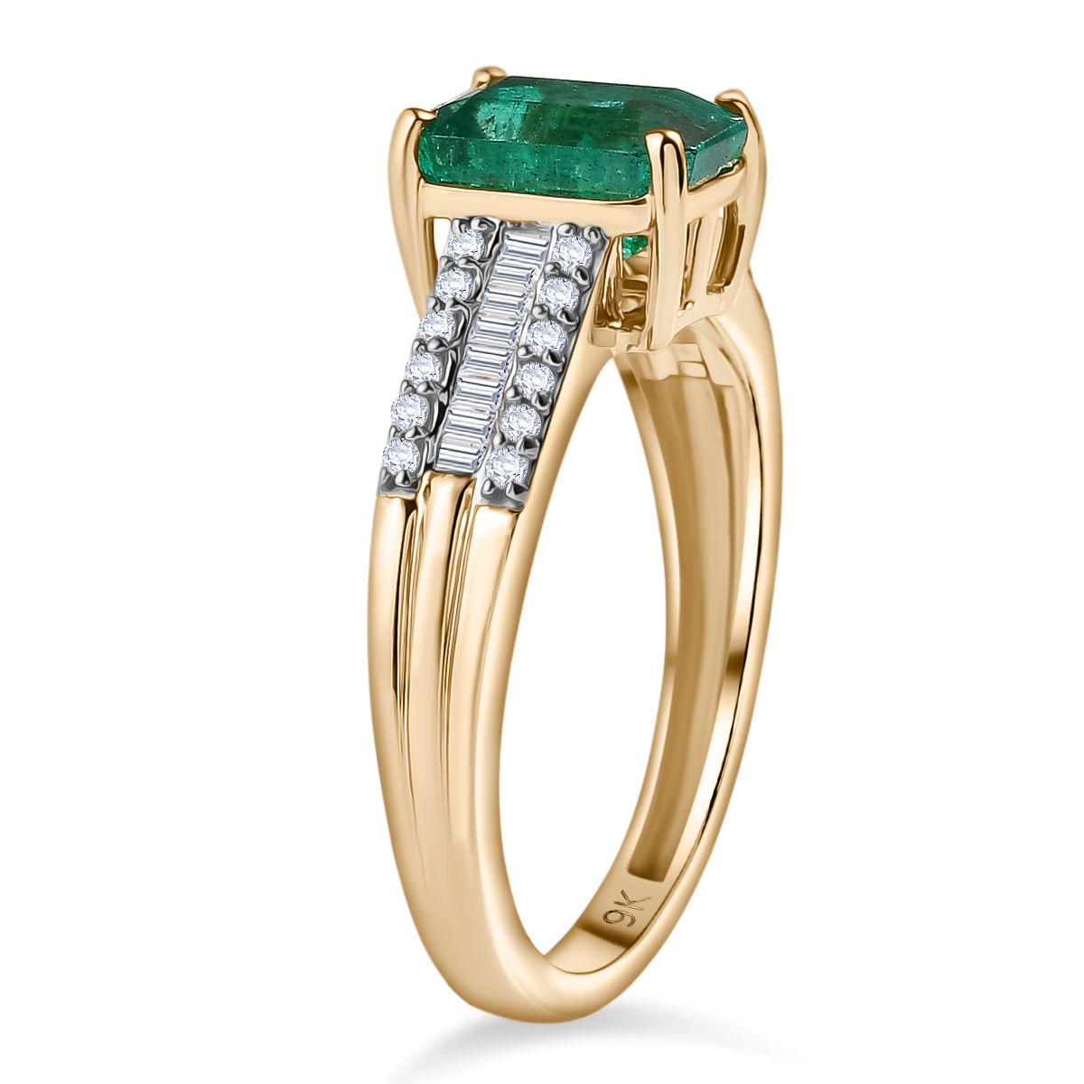 9K Yellow Gold AAA Premium Gemfields Emerald &amp; Natural White Diamond Ring 1.89 Ct. V32602956 4