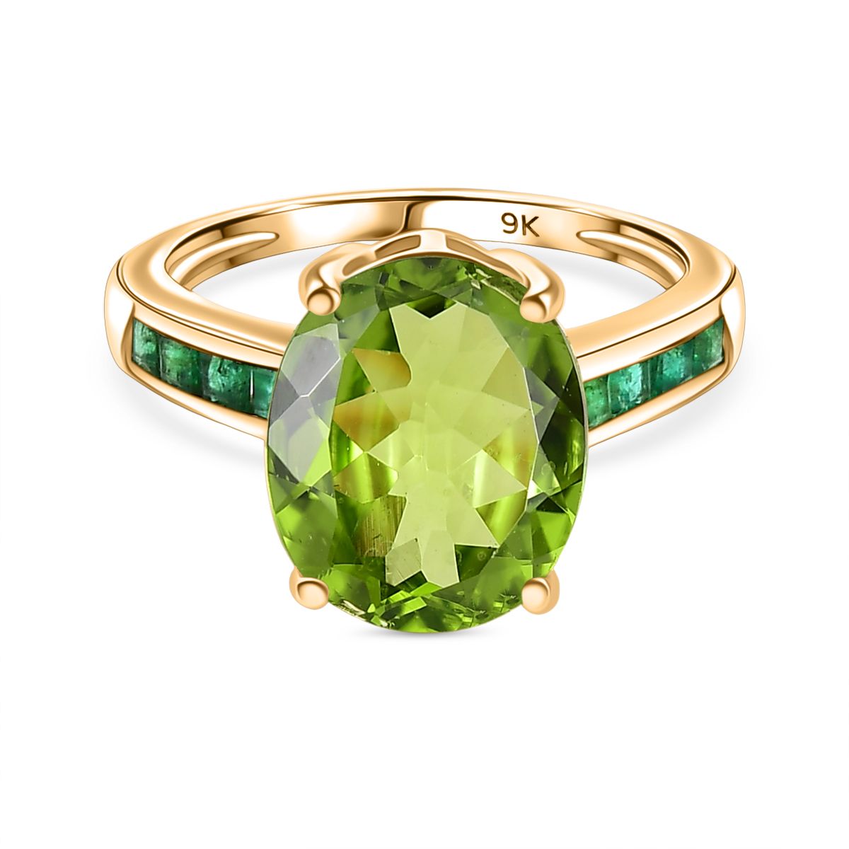 9K Yellow Gold AAA Peridot & Zambian Emerald Solitaire Ring 4.90 Ct._8291148