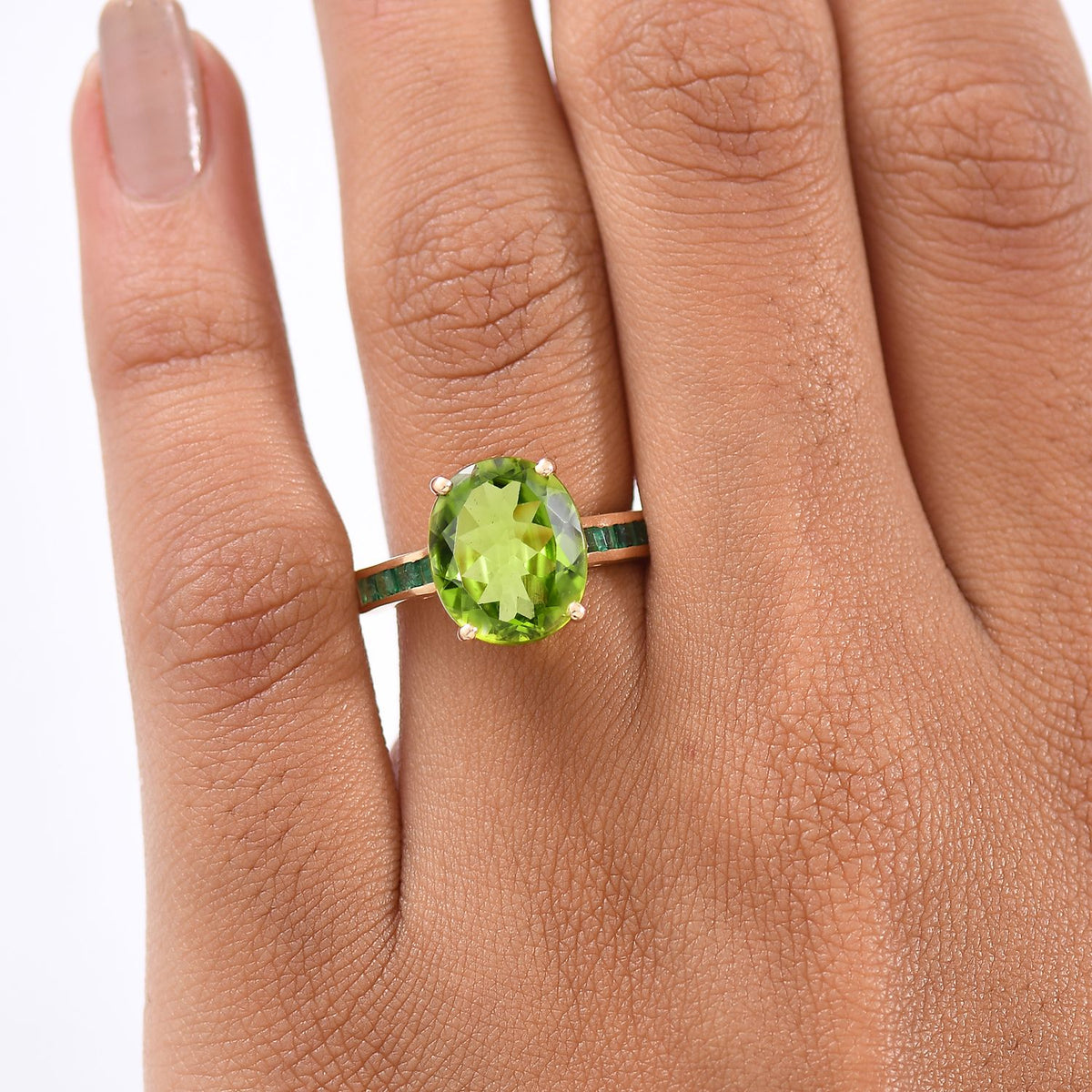 9K Yellow Gold AAA Peridot &amp; Zambian Emerald Solitaire Ring 4.90 Ct. 8291148 3