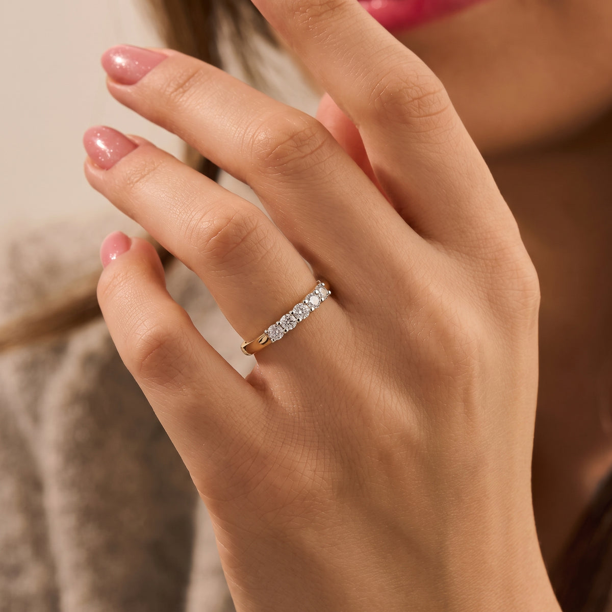 LUXURIANT 0.5 Ct. Lab Grown Diamond 5 Stone Ring in 18K YG Vermeil Sterling Silver 8291626 2