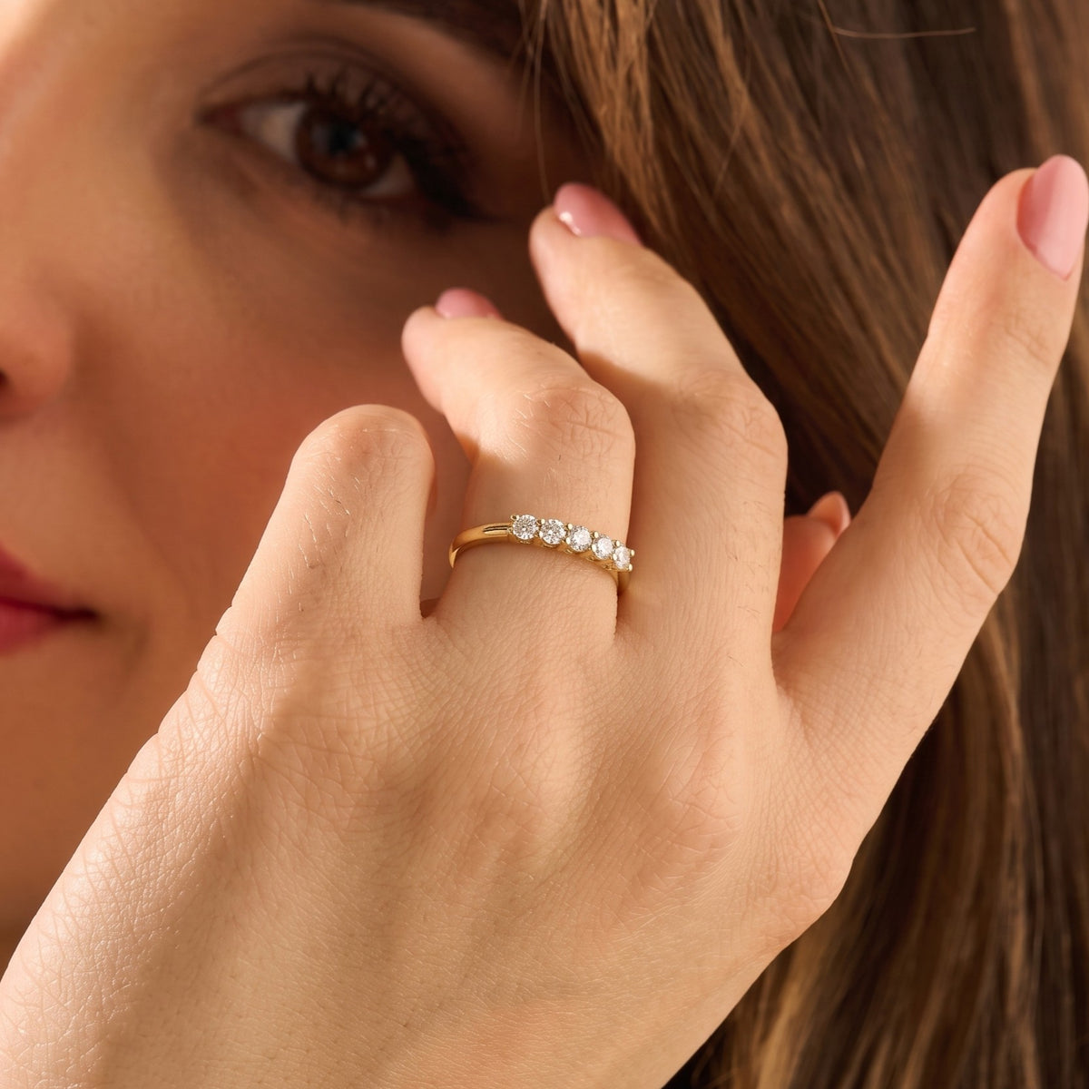 LUXURIANT 0.5 Ct. Lab Grown Diamond 5 Stone Ring in 18K YG Vermeil Sterling Silver 8291626 3