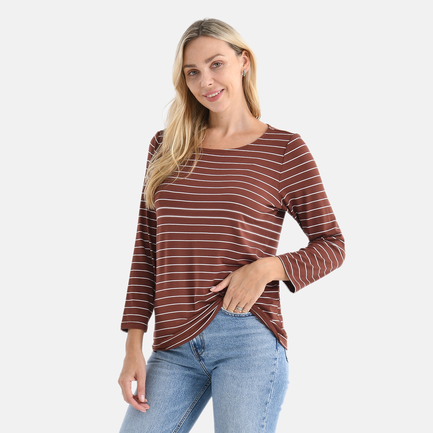 La Marey Viscose Stretch Top (Size 16 To 18) - Brown &amp; White 8292038 3