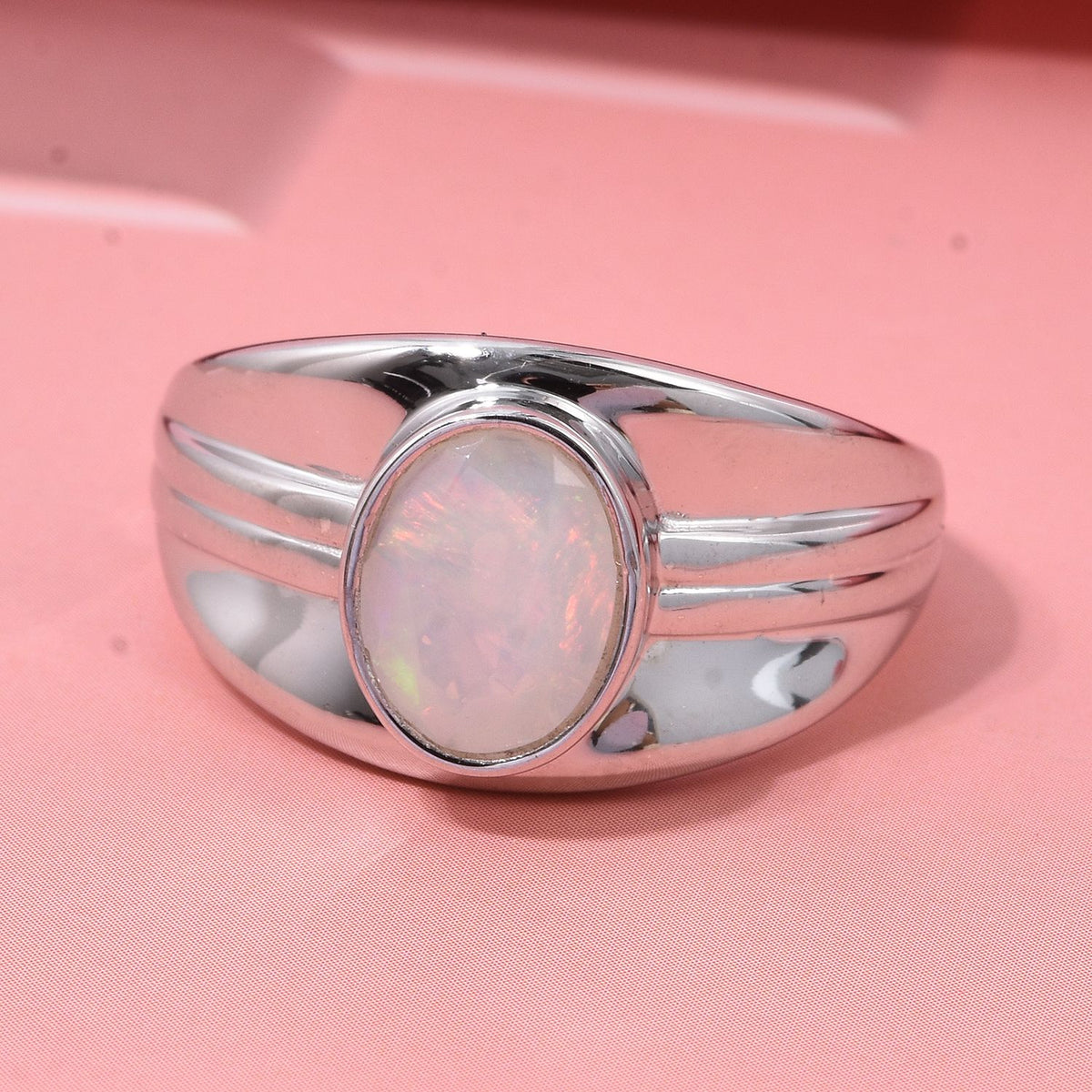 D'Joy Ethiopian Opal Solitaire Ring in Rhodium Overlay Sterling Silver 1.12 Ct. V32755897 3