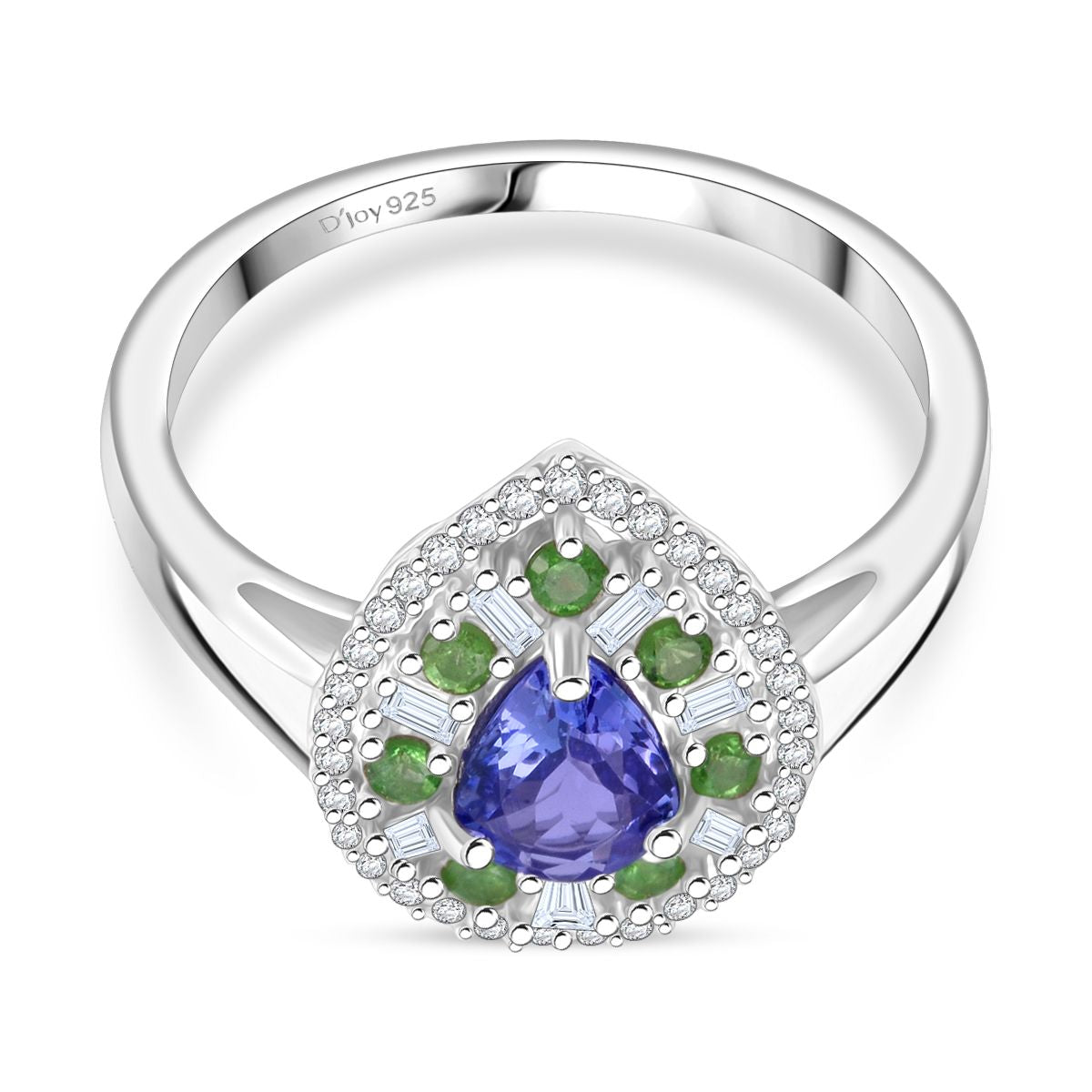 D'Joy - Tanzanite, Tsavorite Garnet &amp; Moissanite Halo Ring in Rhodium Overlay Sterling Silver 1.22 Ct. V32514568 0