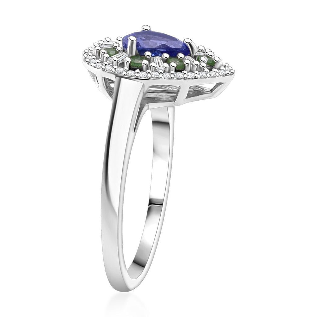 D'Joy - Tanzanite, Tsavorite Garnet & Moissanite Halo Ring in Rhodium Overlay Sterling Silver 1.22 Ct._8294080_3