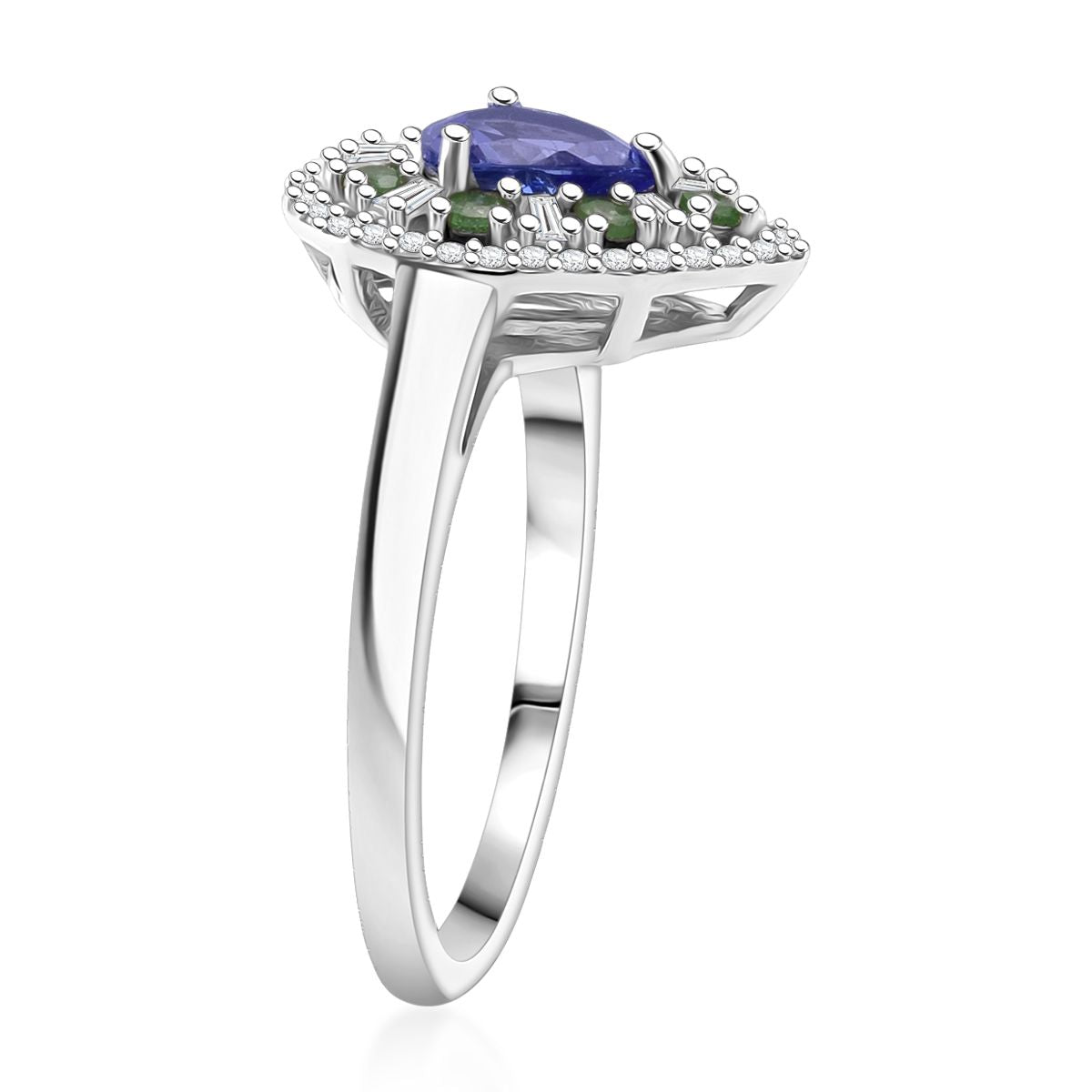 D'Joy - Tanzanite, Tsavorite Garnet &amp; Moissanite Halo Ring in Rhodium Overlay Sterling Silver 1.22 Ct. V32514568 3