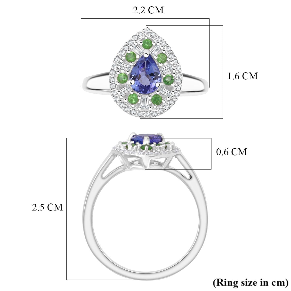 D'Joy - Tanzanite, Tsavorite Garnet &amp; Moissanite Halo Ring in Rhodium Overlay Sterling Silver 1.22 Ct. V32514568 5