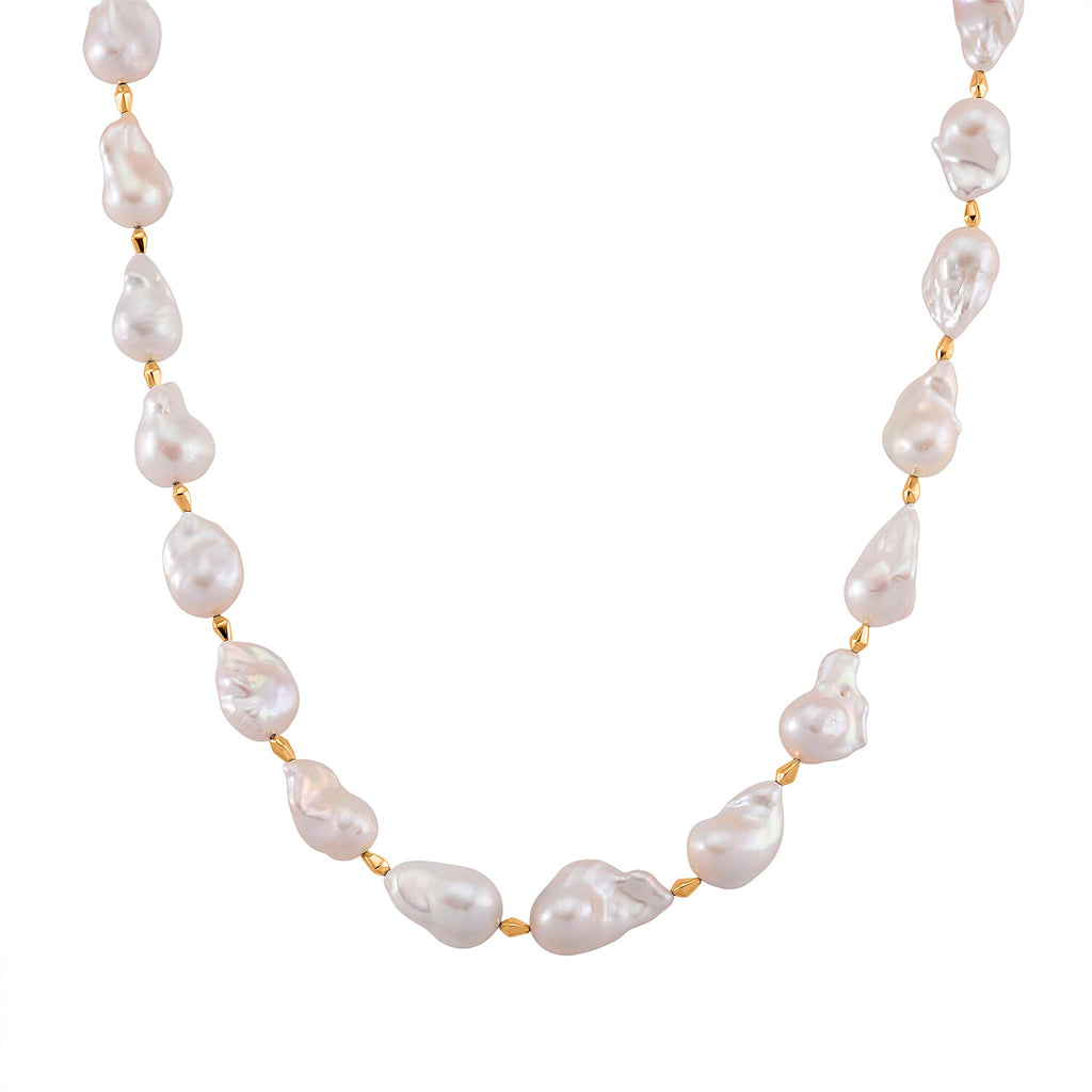 D'Joy AAAA White Baroque Pearl Necklace (Size 20) in Yellow Plating in Sterling Silver_8294124