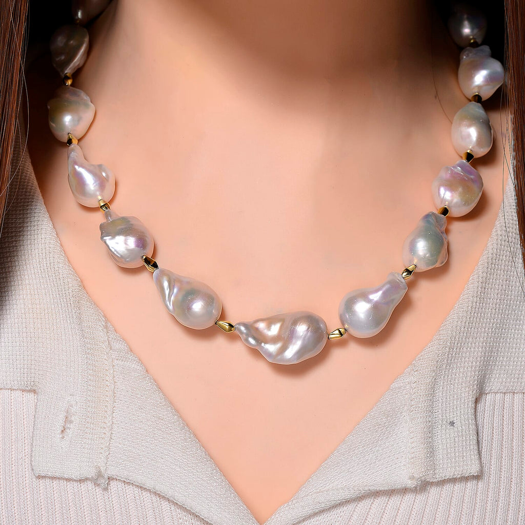 D'Joy AAAA White Baroque Pearl Necklace (Size 20) in Yellow Plating in Sterling Silver_8294124_2
