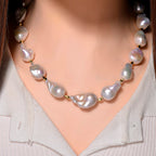 D'Joy AAAA White Baroque Pearl Necklace (Size 20) in Yellow Plating in Sterling Silver_8294124_2