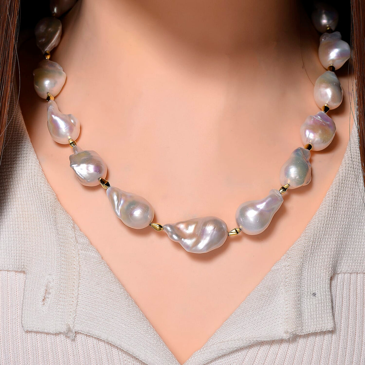 D'Joy AAAA White Baroque Pearl Necklace (Size 20) in Yellow Plating in Sterling Silver 8294124 3