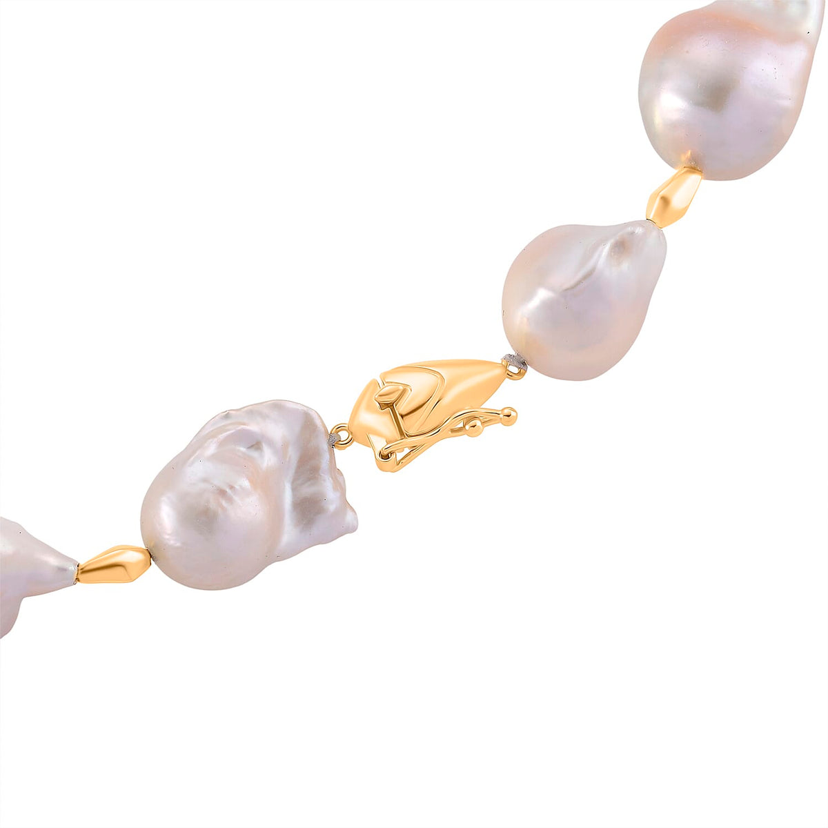 D'Joy AAAA White Baroque Pearl Necklace (Size 20) in Yellow Plating in Sterling Silver 8294124 5