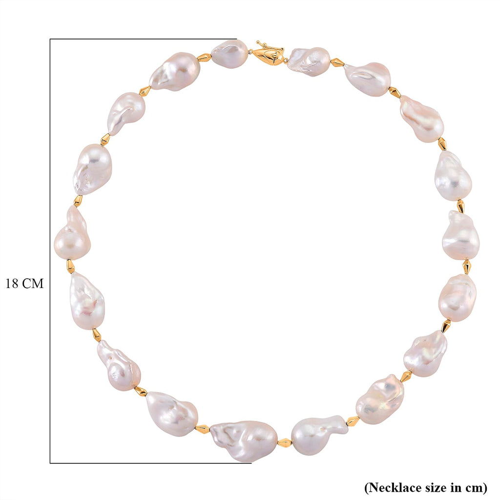 D'Joy AAAA White Baroque Pearl Necklace (Size 20) in Yellow Plating in Sterling Silver_8294124_6