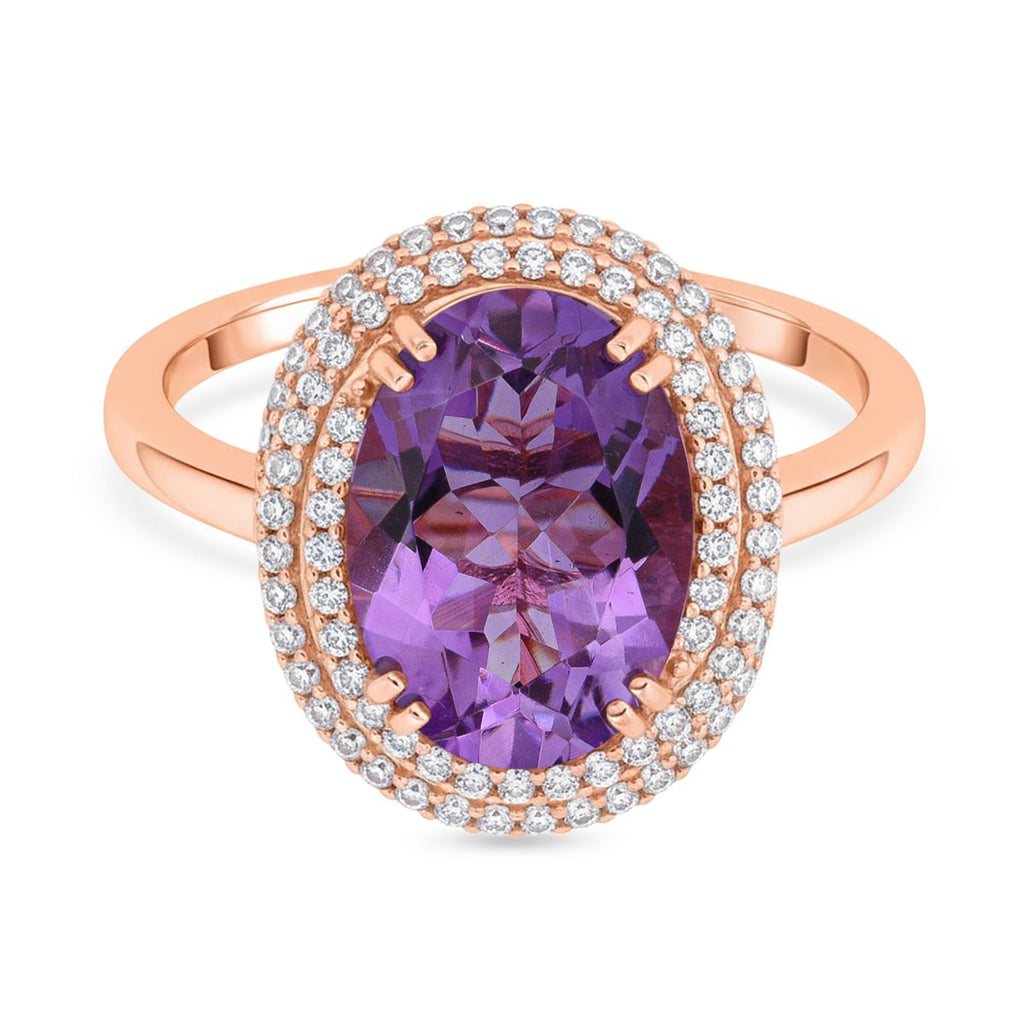 D'Joy Rose De France Amethyst & White Zircon Halo Ring in 18K Vermeil Rose Gold Plated Sterling Silver 6.34 Ct._8294244