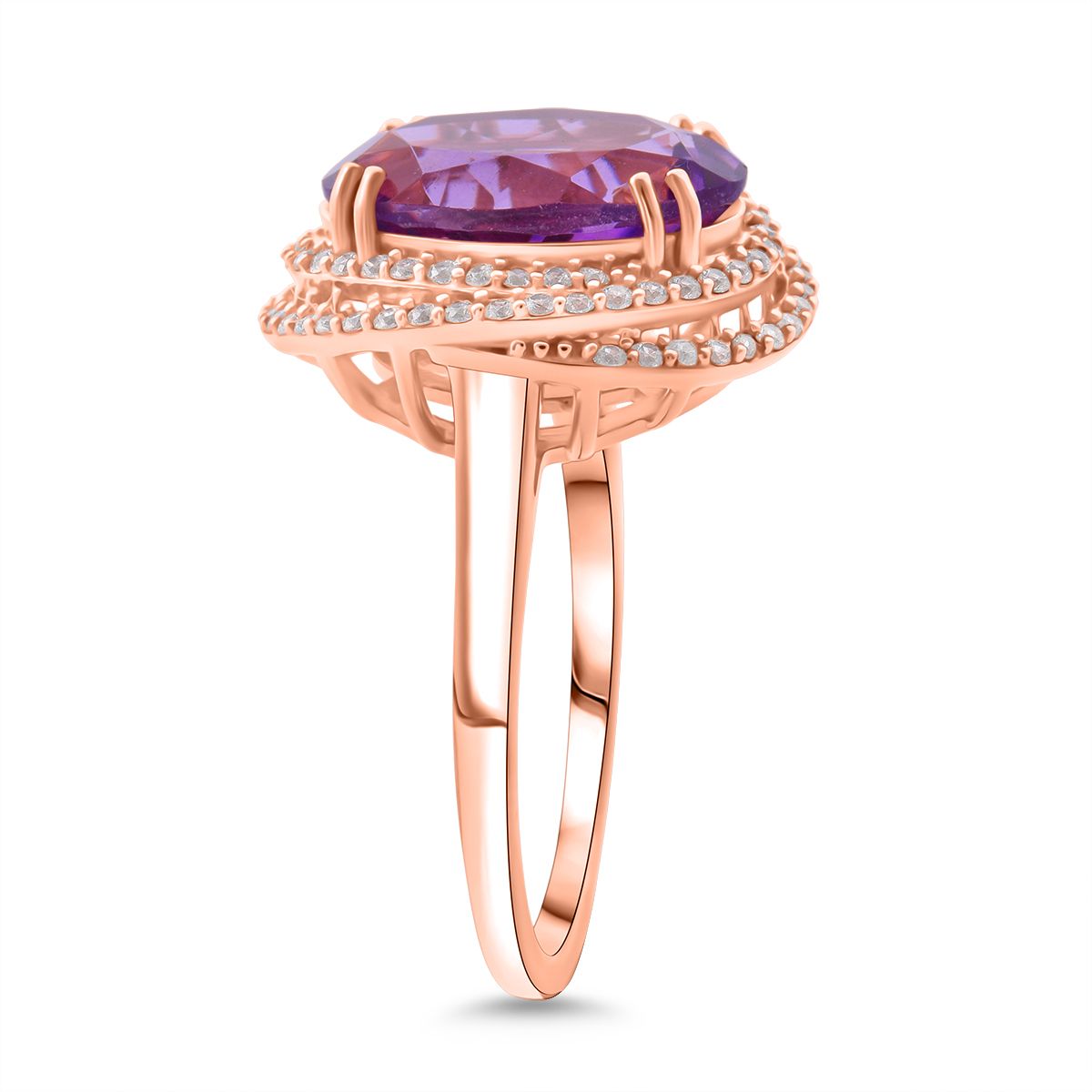 D'Joy Rose De France Amethyst &amp; White Zircon Halo Ring in 18K Vermeil Rose Gold Plated Sterling Silver 6.34 Ct. V32539062 3