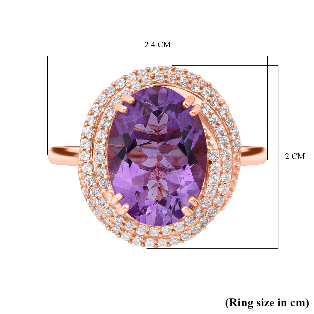 D'Joy Rose De France Amethyst &amp; White Zircon Halo Ring in 18K Vermeil Rose Gold Plated Sterling Silver 6.34 Ct. V32539062 5
