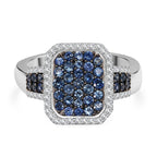 D'Joy Blue Ceylon Sapphire & White Zircon Ring in Rhodium Overlay Sterling Silver 1.96 Ct._8294461