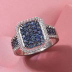 D'Joy Blue Ceylon Sapphire & White Zircon Ring in Rhodium Overlay Sterling Silver 1.96 Ct._8294461_1