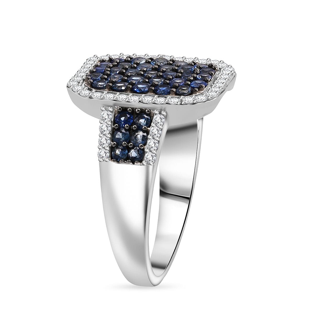 D'Joy Blue Ceylon Sapphire, White Zircon Cluster Ring in Rhodium Overlay Sterling Silver 1.96  Ct. 8294461 3
