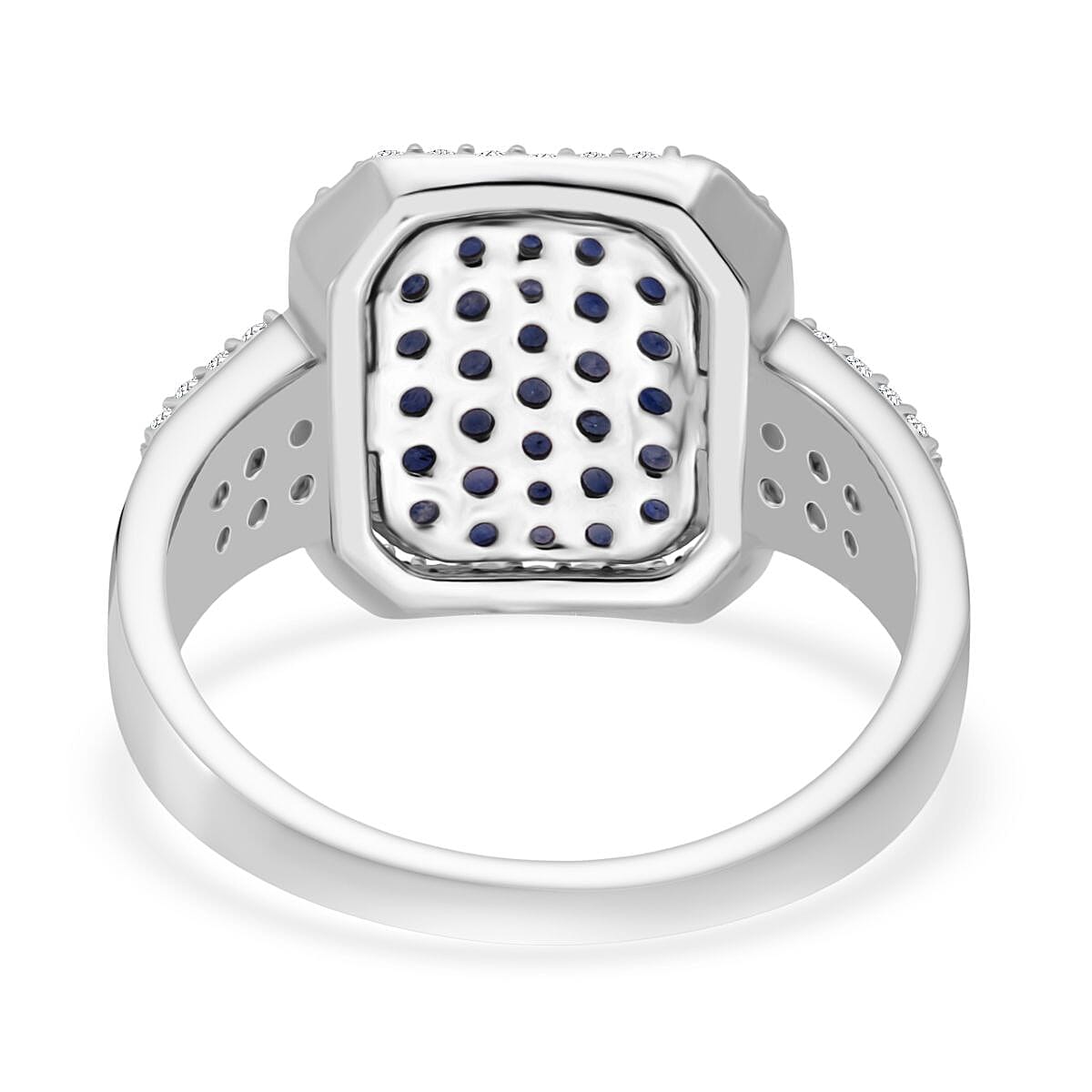 D'Joy Blue Ceylon Sapphire, White Zircon Cluster Ring in Rhodium Overlay Sterling Silver 1.96  Ct. 8294461 4