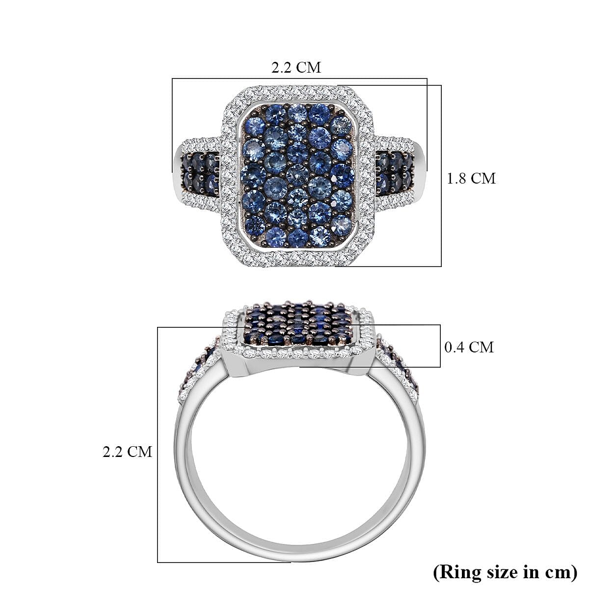 D'Joy Blue Ceylon Sapphire, White Zircon Cluster Ring in Rhodium Overlay Sterling Silver 1.96  Ct. 8294461 5