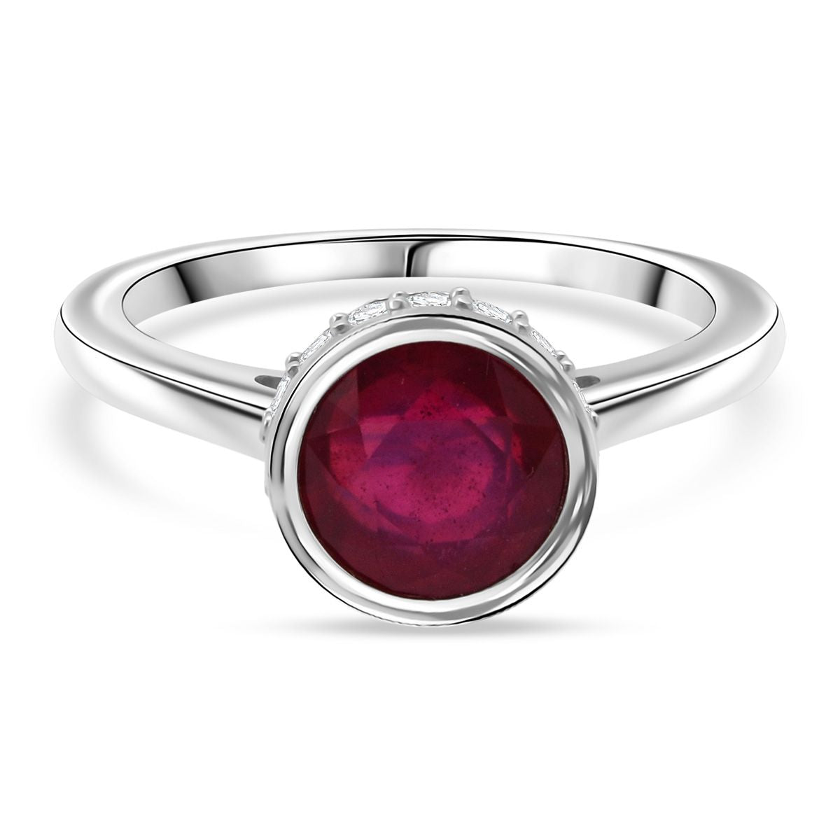 D'Joy African Ruby, Moissanite Solitaire Ring in Rhodium Overlay Sterling Silver 2.23 Ct. V32538586 0
