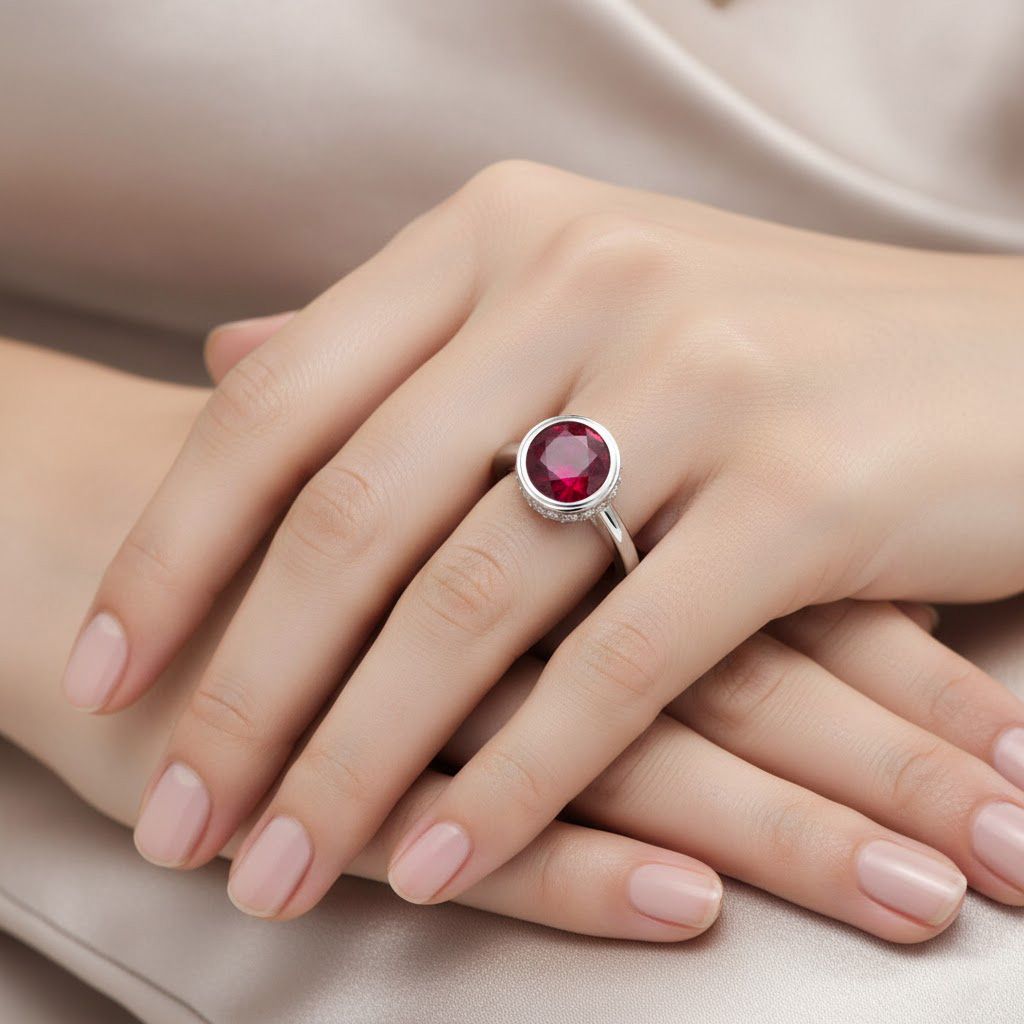 D'Joy African Ruby, Moissanite Solitaire Ring in Rhodium Overlay Sterling Silver 2.23 Ct. V32538586 2