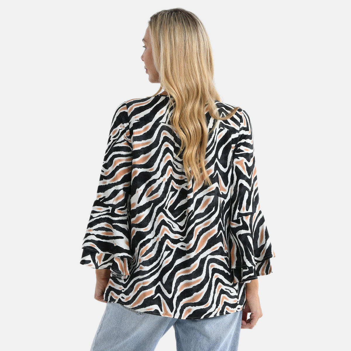 La Marey Bell Sleeves Wave Zebra Print Blouse (Size - 16 to 18) - Black and White V32528326 2