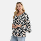 La Marey Bell Sleeves Wave Zebra Print Blouse (Size - 16 to 18) - Black and White_8294564_3