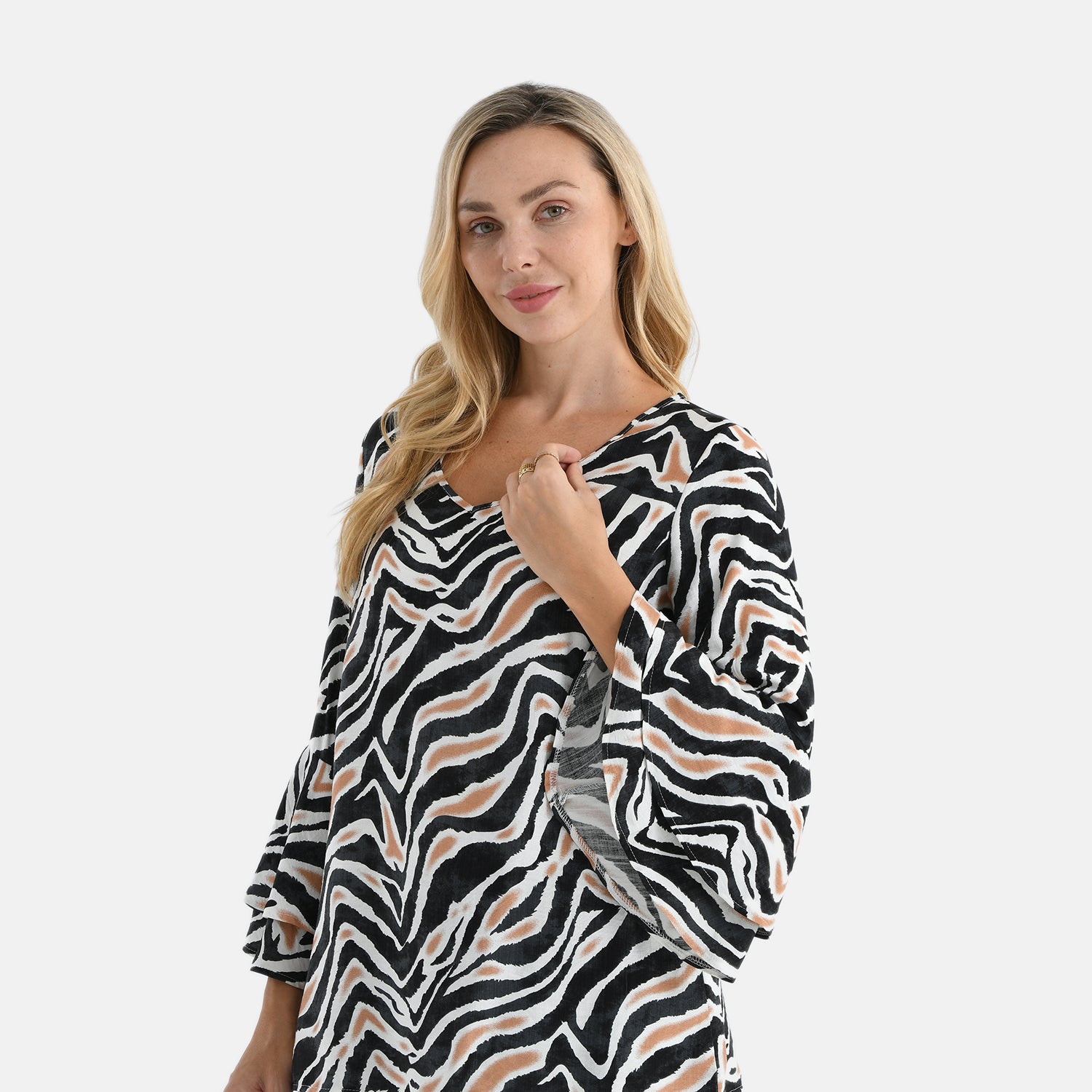La Marey Bell Sleeves Wave Zebra Print Blouse (Size - 16 to 18) - Black and White V32528326 4