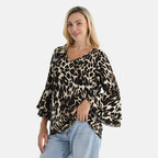 La Marey Bell Sleeves Leopard Print Blouse (Size - 12 to 14) - Brown & Dark Ivory_8294575_2