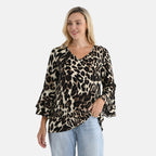 La Marey Bell Sleeves Leopard Print Blouse (Size - 12 to 14) - Brown & Dark Ivory_8294575_3