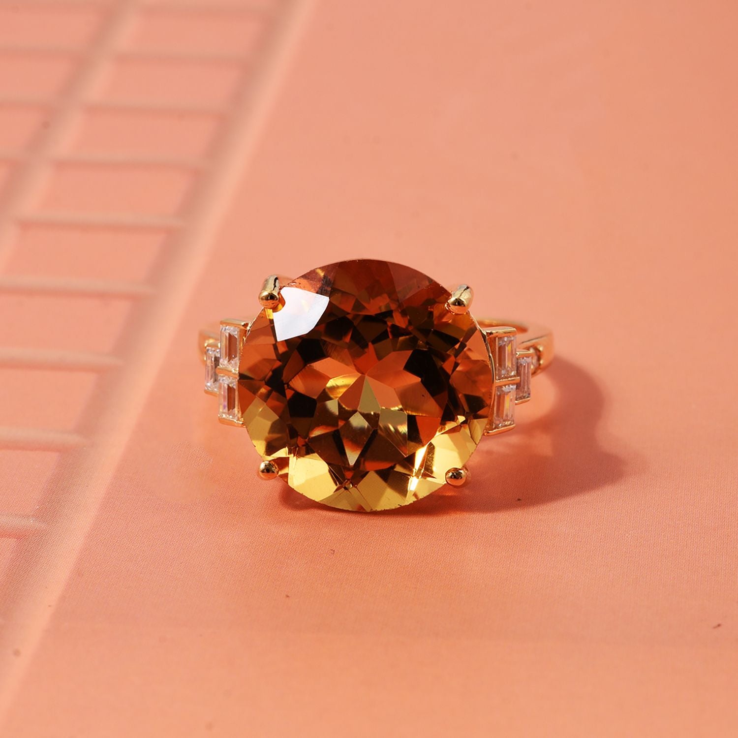 D'Joy 9.9 Ct. Citrine, Moissanite Ring in 18K Vermeil Yellow Gold Plated Sterling Silver V32519539 2