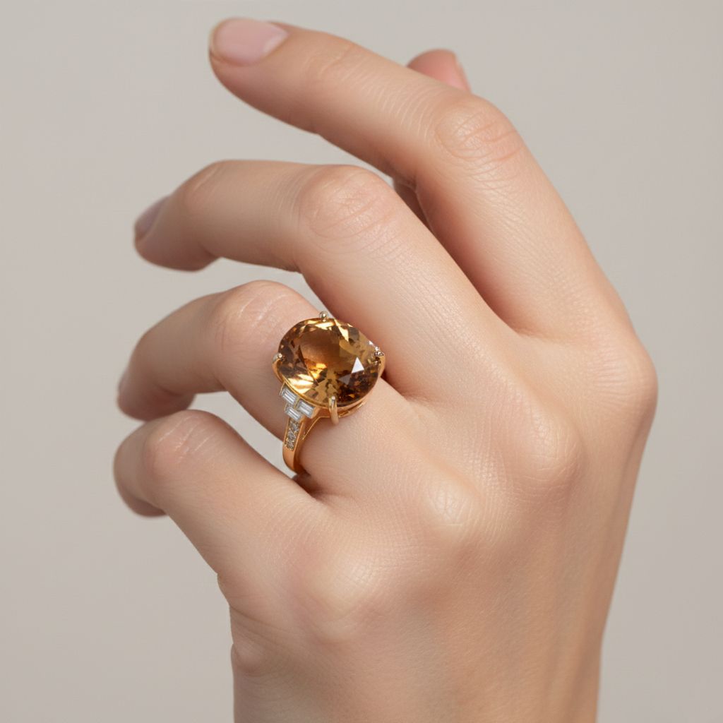D'Joy 9.9 Ct. Citrine, Moissanite Ring in 18K Vermeil Yellow Gold Plated Sterling Silver V32519539 3