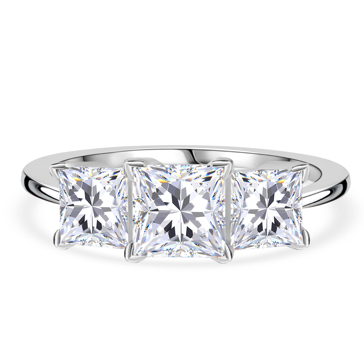 D'Joy Moissanite Trilogy Ring in Rhodium Overlay Sterling Silver 2.50 Ct. V32538797 0