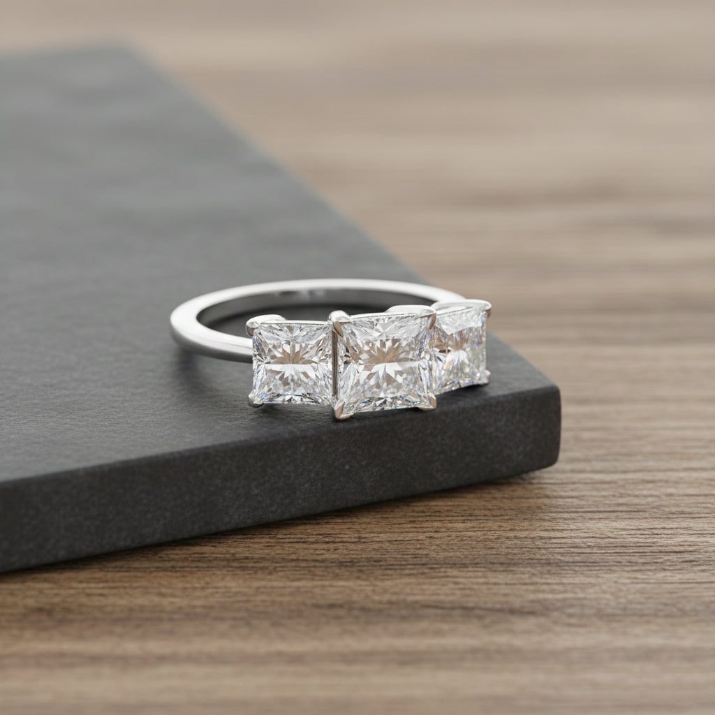 D'Joy Moissanite Trilogy Ring in Rhodium Overlay Sterling Silver 2.50 Ct. V32538797 2