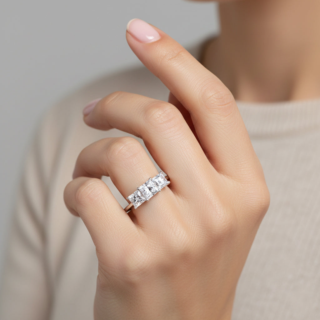 D'Joy Moissanite Trilogy Ring in Rhodium Overlay Sterling Silver 2.50 Ct. V32538797 3