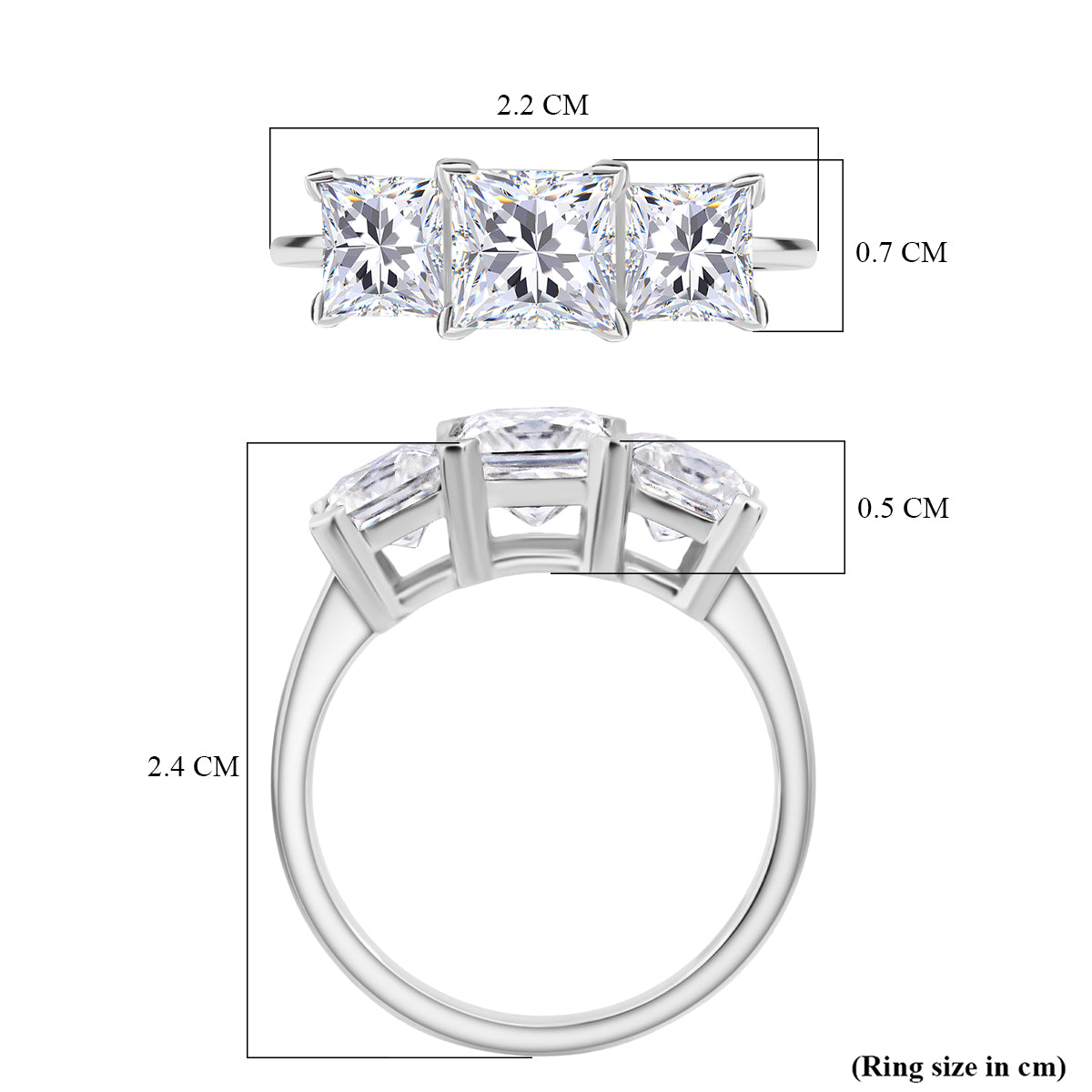 D'Joy Moissanite Trilogy Ring in Rhodium Overlay Sterling Silver 2.50 Ct. V32538797 6